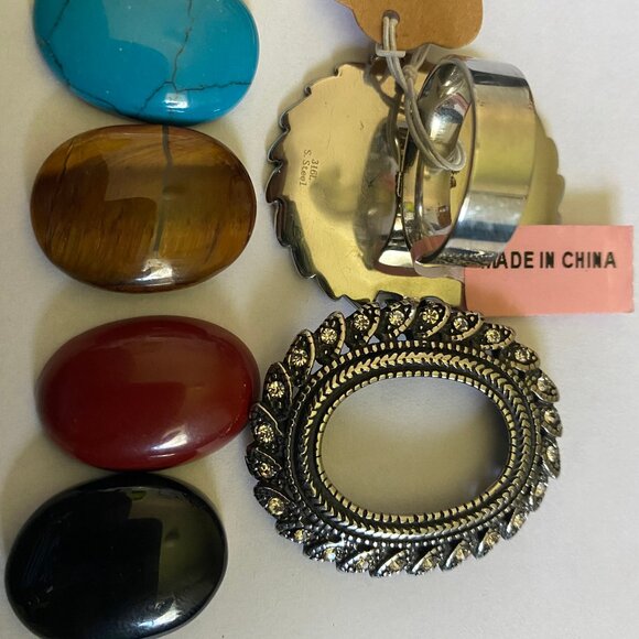 Exchangeable Gemstone Rocks Ring Stainless Steel W/Agate, Turquoise & Tiger Eye - Picture 5 of 8